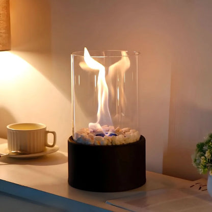 Tabletop Fireplace Smokeless Bioethanol Tempered Glass & Metal Base