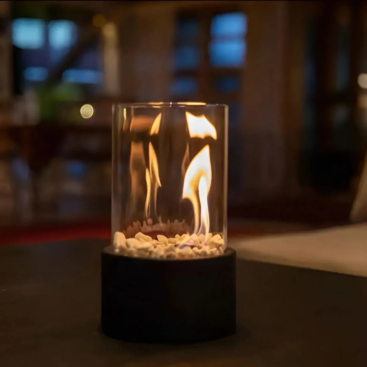 Tabletop Fireplace Smokeless Bioethanol Tempered Glass & Metal Base