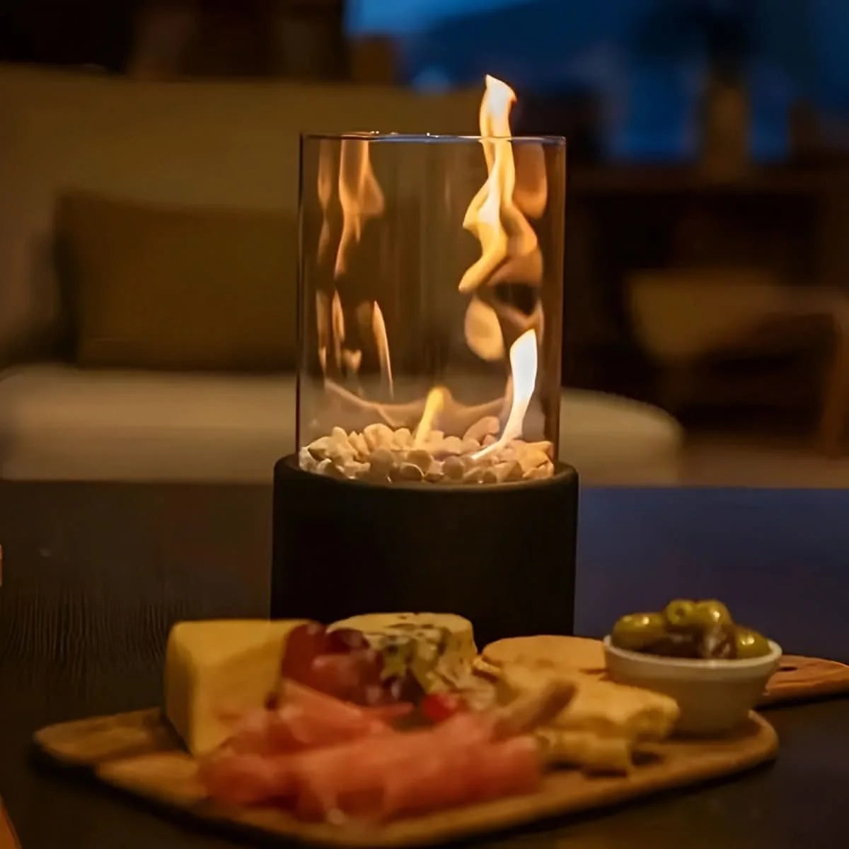 Tabletop Fireplace Smokeless Bioethanol Tempered Glass & Metal Base