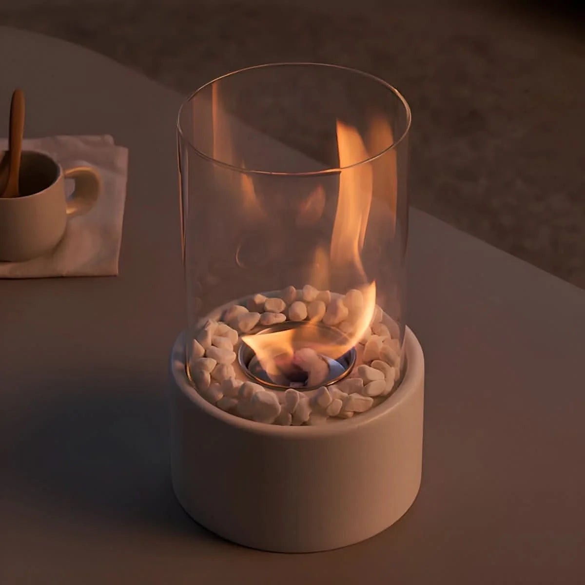 Tabletop Fireplace Smokeless Bioethanol Tempered Glass & Metal Base