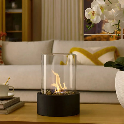Tabletop Fireplace Smokeless Bioethanol Tempered Glass & Metal Base