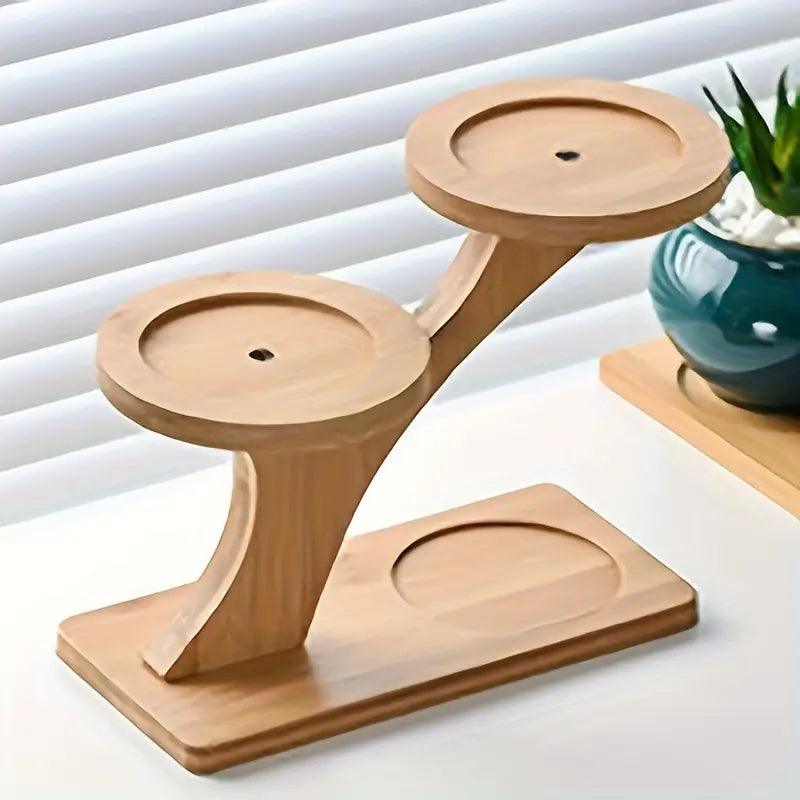 Tabletop Plant Stand Two-Tier Bamboo Recessed Holders