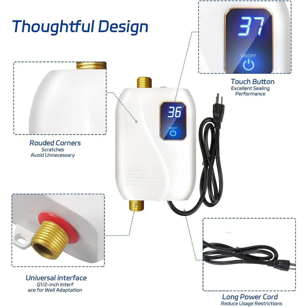 Tankless Electric Water Heater Digital Temperature Display 3000W