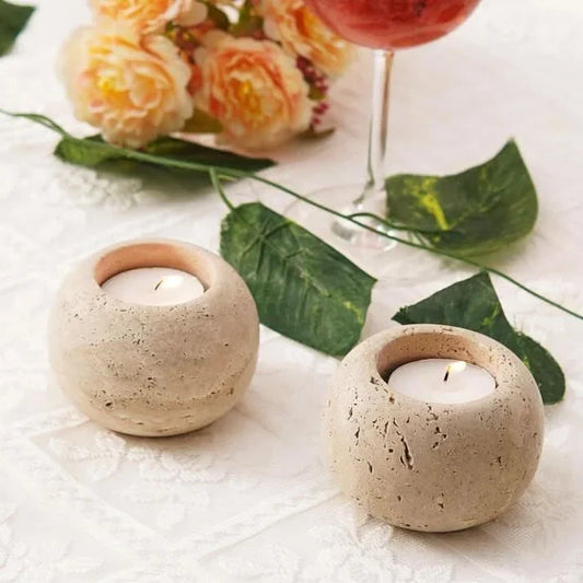 Tea Light Holder Set Natural Stone Matte Finish