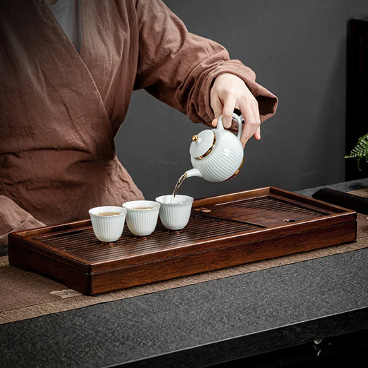 Tea Tray Bamboo Surface Removable Top for Easy Cleaning