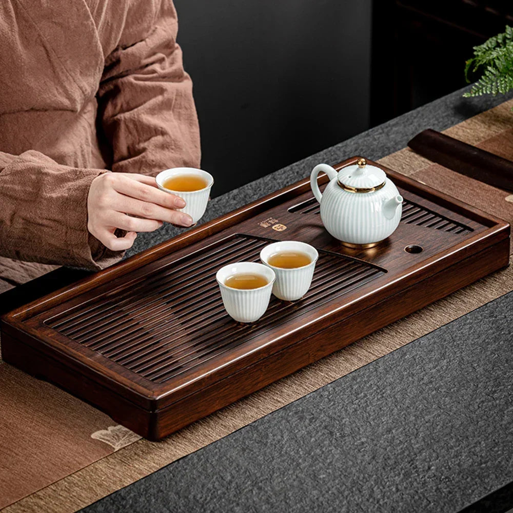Tea Tray Bamboo Surface Removable Top for Easy Cleaning