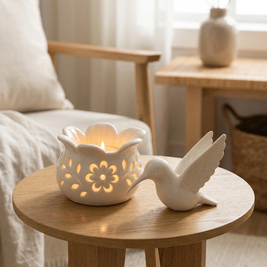 Tealight Holder Hummingbird Design Floral Shadow Projection
