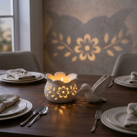 Tealight Holder Hummingbird Design Floral Shadow Projection
