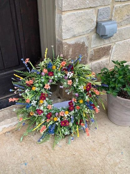 Texas Wildflower Design Flower Wreath for Front Door Décor
