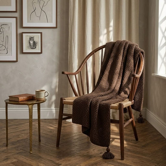 Throw Blanket Chunky Knit Fringe Two Sizes