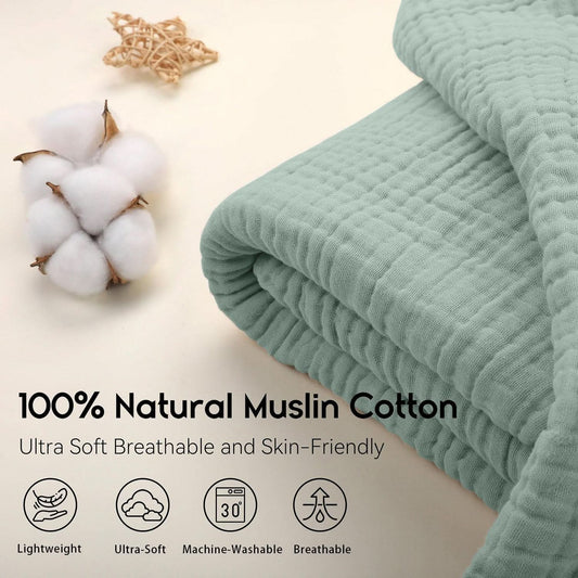 Throw Blanket Cotton Muslin Lightweight Breathable Fringe Trim