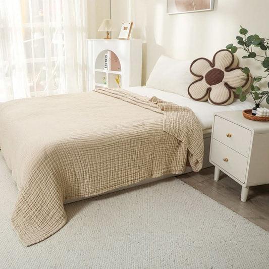 Throw Blanket Cotton Muslin Lightweight Breathable Fringe Trim