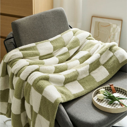 Throw Blanket Cotton Soft Knit Checkerboard