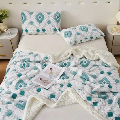 Throw Blanket Double-Layer Geometric Microfiber Blend