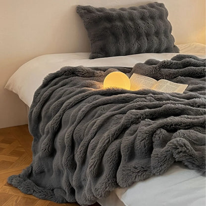 Throw Blanket Faux Fur Plush Lightweight Warmth