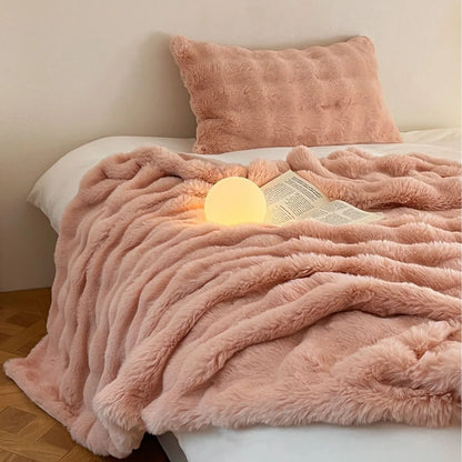 Throw Blanket Faux Fur Plush Lightweight Warmth