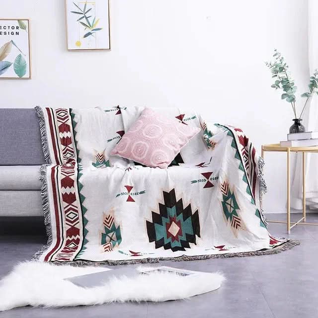 Throw Blanket Geometric Jacquard Reversible Machine Washable