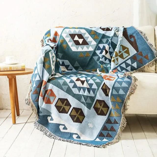 Throw Blanket Geometric Jacquard Reversible Machine Washable