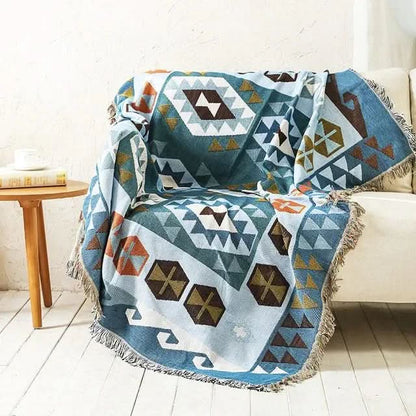 Throw Blanket Geometric Jacquard Reversible Machine Washable
