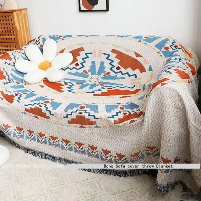 Throw Blanket Geometric Jacquard Reversible Machine Washable