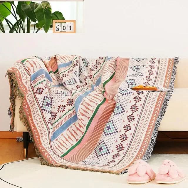 Throw Blanket Geometric Jacquard Reversible Machine Washable