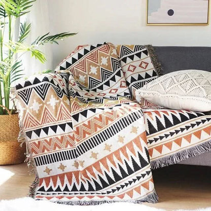 Throw Blanket Geometric Jacquard Reversible Machine Washable