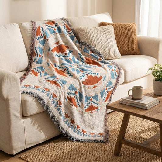 Throw Blanket Geometric Jacquard Reversible Machine Washable