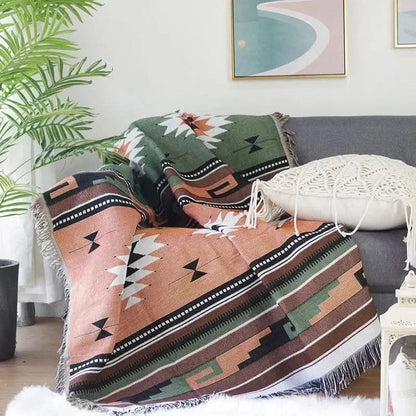 Throw Blanket Geometric Jacquard Reversible Machine Washable