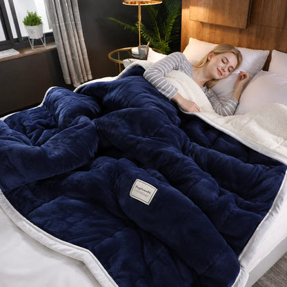 Throw Blanket Lambswool-Backed Plush Fleece Machine Washable