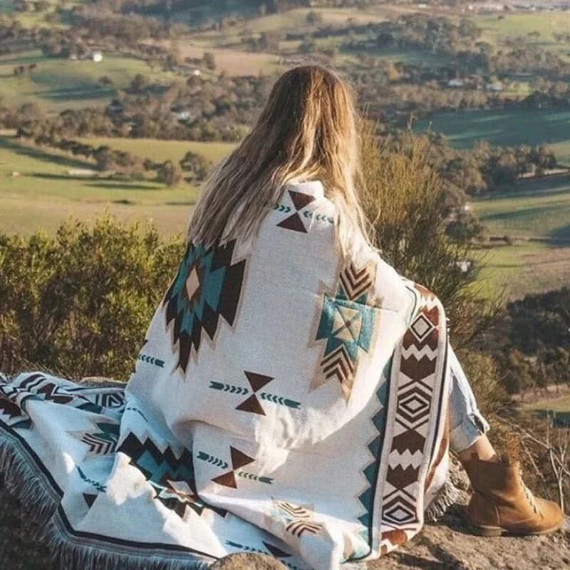 Throw Blanket Linen Cotton Blend Lightweight With Tassel Trim