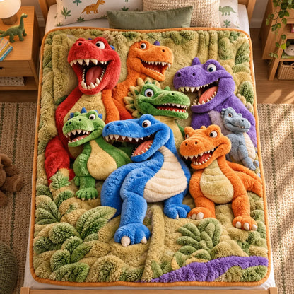 Throw Blanket Plush Dinosaur Print Machine Washable