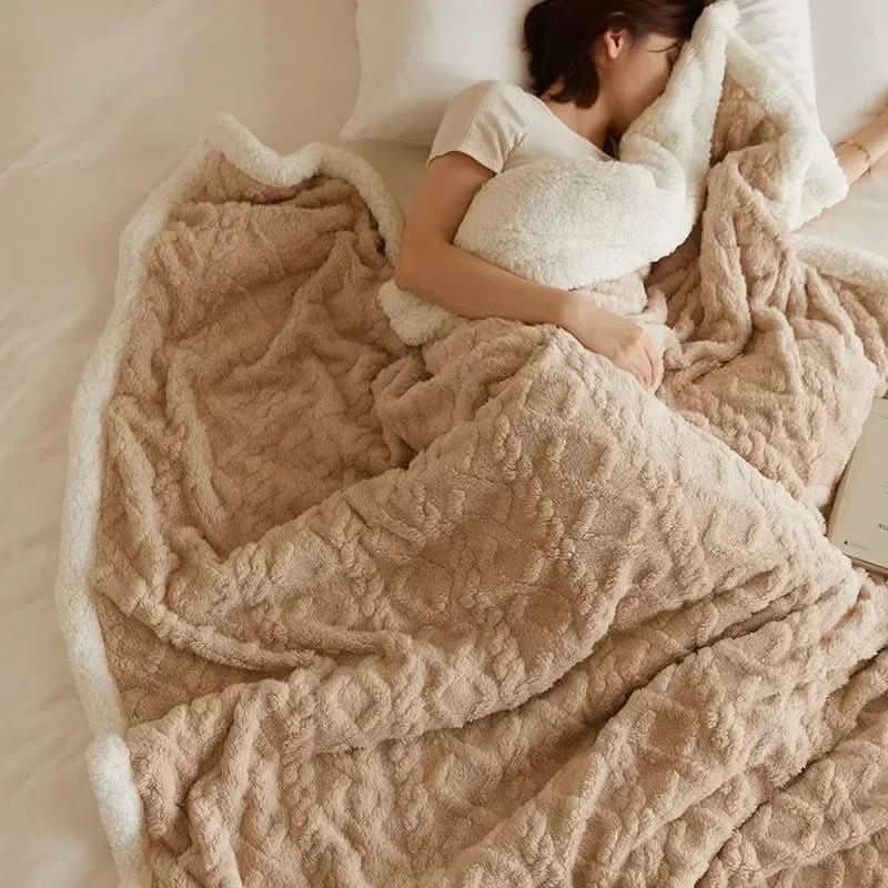 Throw Blanket Reversible Lamb Wool Texture Machine Washable Lightweight Warmth