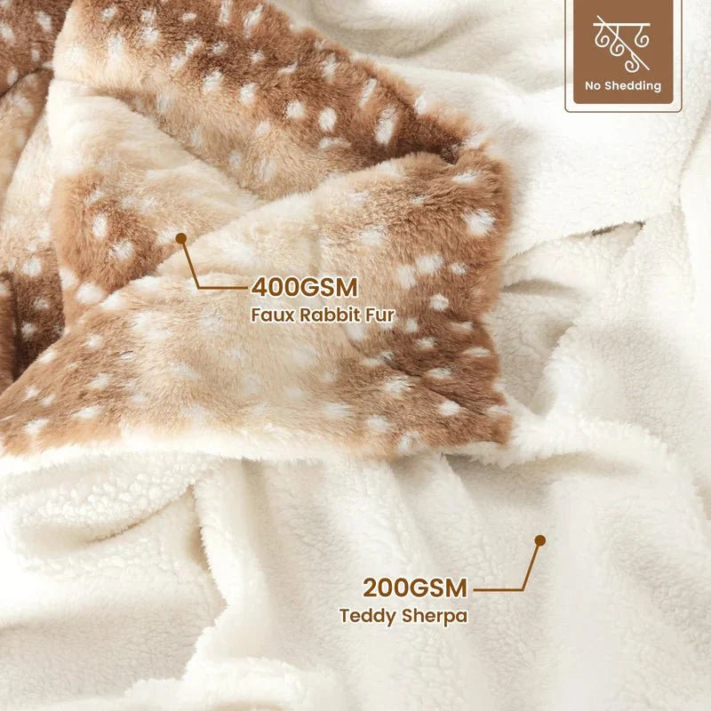 Throw Blanket Reversible Plush Faux Fur Deer Print