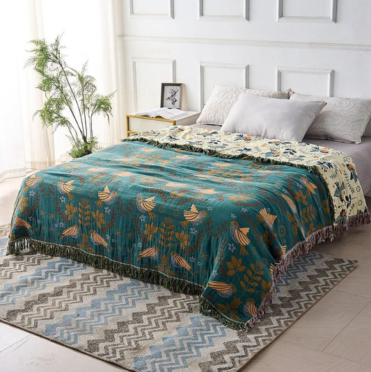 Throw Blanket Reversible Pure Cotton Four-Layer