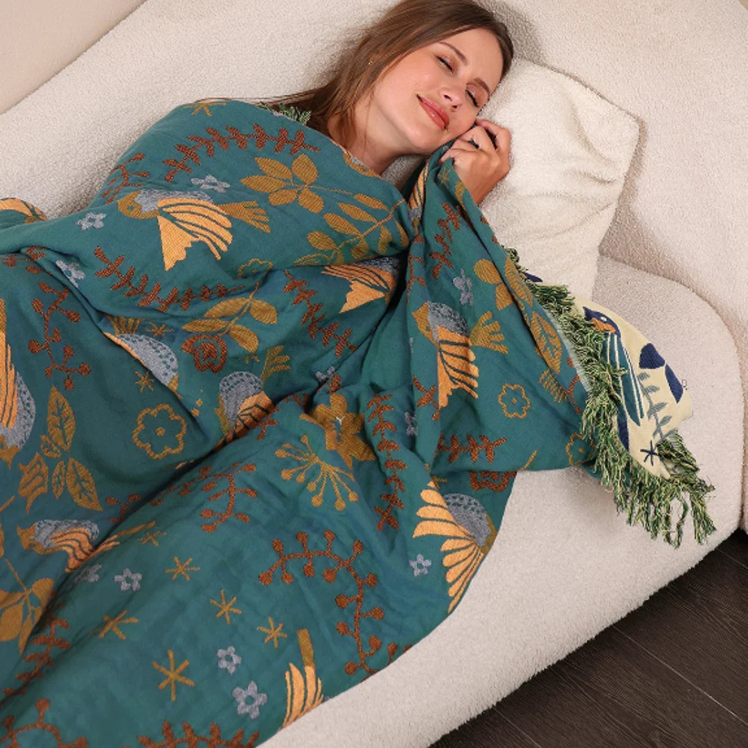 Throw Blanket Reversible Pure Cotton Four-Layer