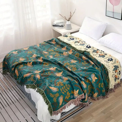 Throw Blanket Reversible Pure Cotton Four-Layer