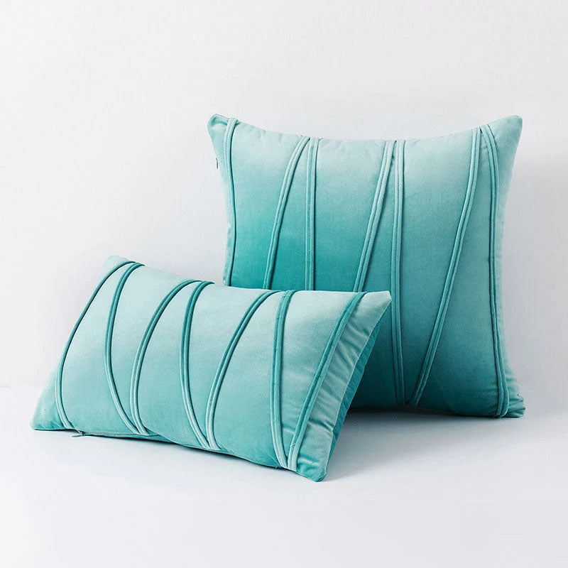 Throw Pillow Geometric Pleat Velour Cover Cotton Fill