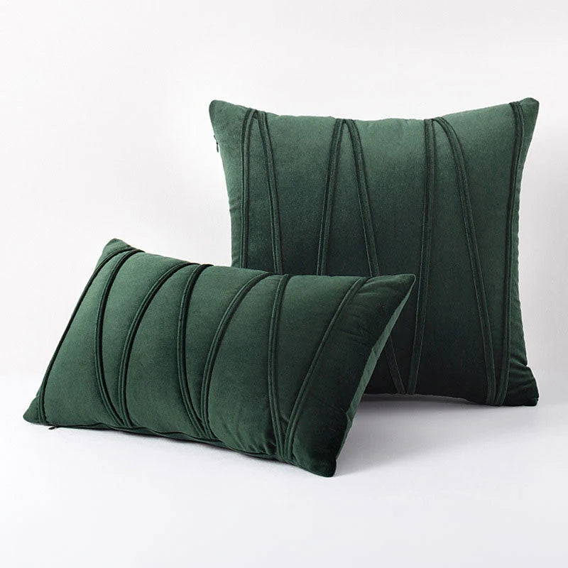Throw Pillow Geometric Pleat Velour Cover Cotton Fill