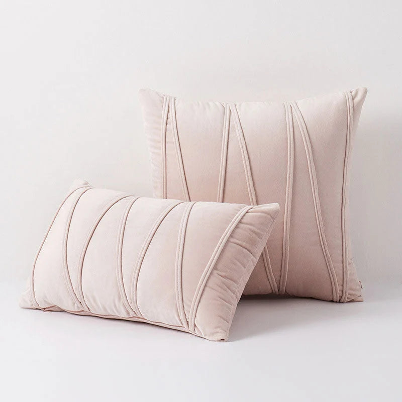 Throw Pillow Geometric Pleat Velour Cover Cotton Fill