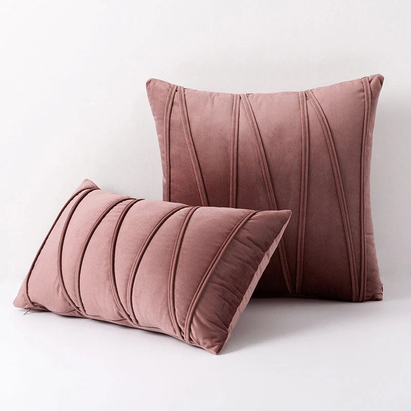 Throw Pillow Geometric Pleat Velour Cover Cotton Fill
