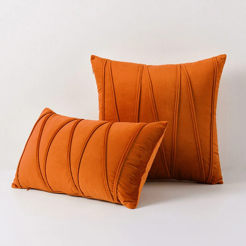 Throw Pillow Geometric Pleated Velour Cover Cotton Filling