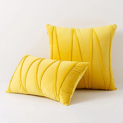 Throw Pillow Geometric Pleated Velour Cover Cotton Filling