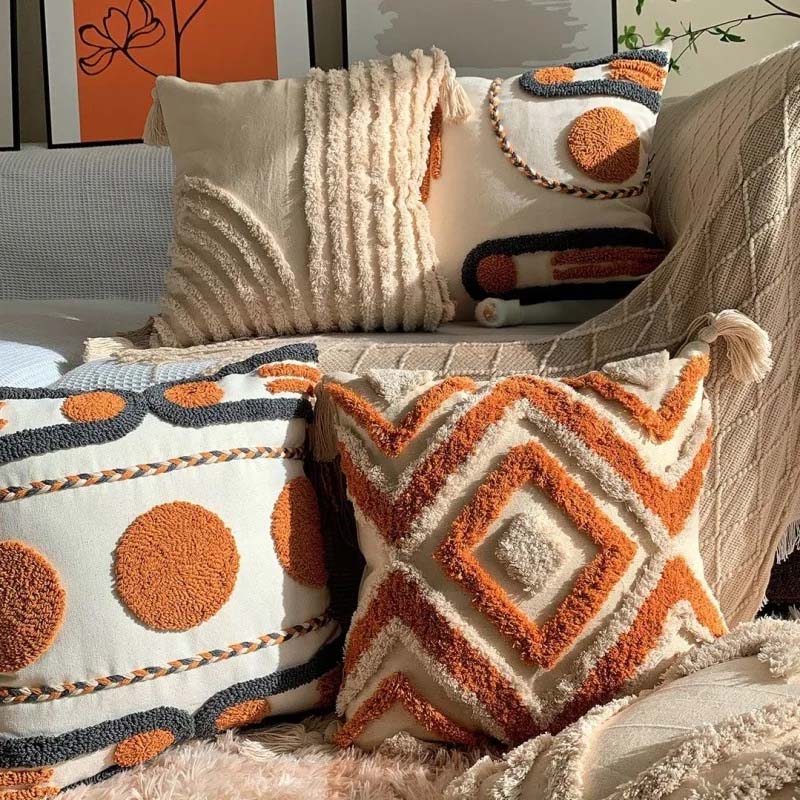 Throw Pillow Handwoven Tufted 17.7 x 17.7 Inches