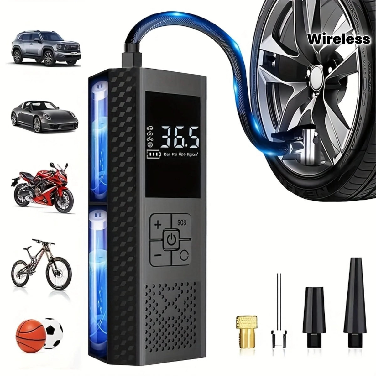 Tire Inflator Cordless Rechargeable Digital LED Display 150 PSI