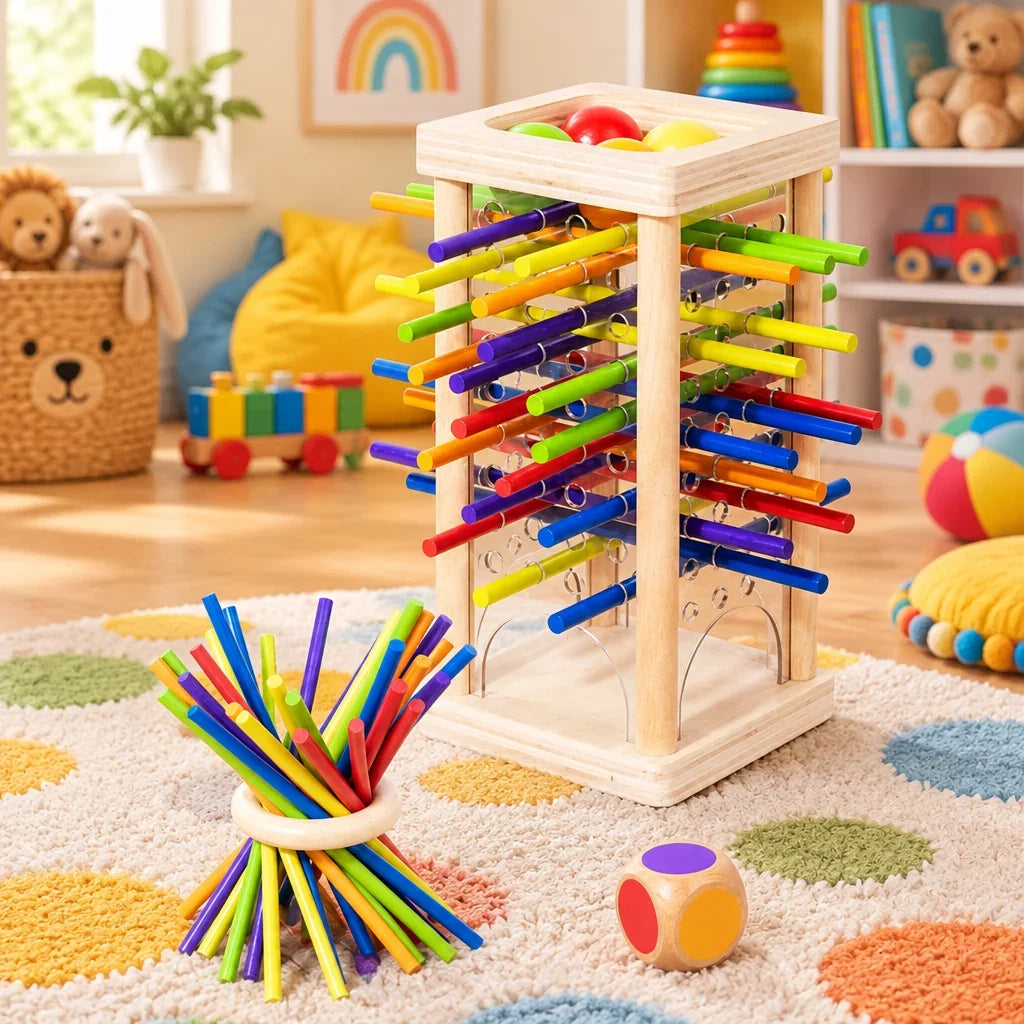 Toddler Stacking Toy 3-in-1 Wooden Bright Non-Toxic Paint