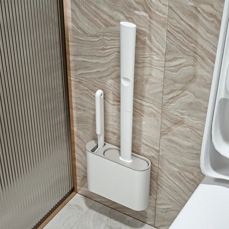 Toilet Brush Flexible Silicone Head Wall-Mount Holder