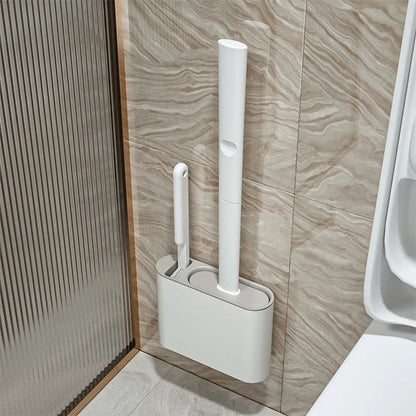 Toilet Brush Flexible Silicone Head Wall-Mount Holder