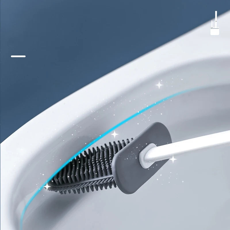 Toilet Brush Flexible Silicone Head Wall-Mount Holder