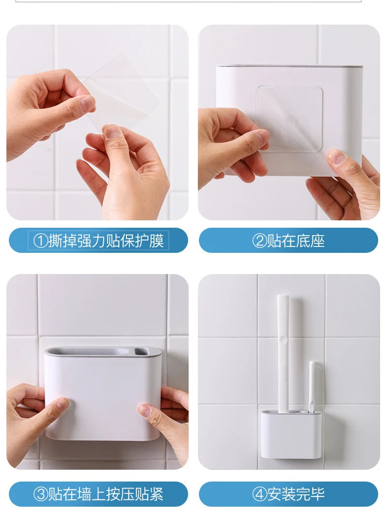 Toilet Brush Flexible Silicone Head Wall-Mount Holder