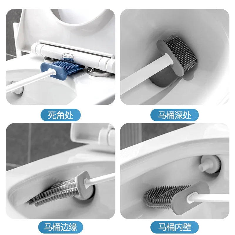 Toilet Brush Flexible Silicone Head Wall-Mount Holder